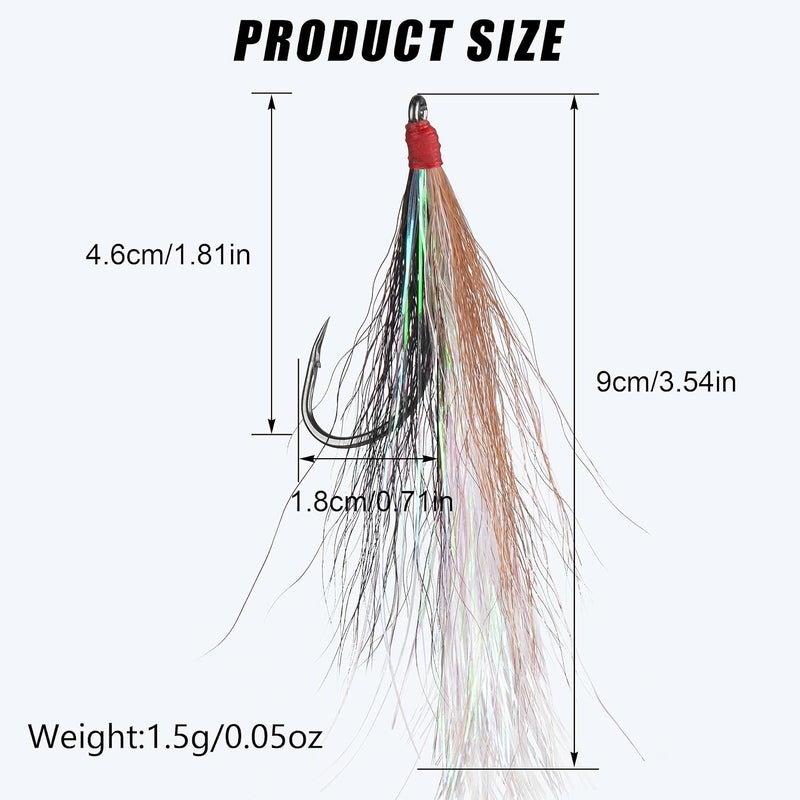 FUSIGO Bucktail Teasers Fishing Hooks Saltwater, 10pcs Fishing Teaser Lures Crystal Mylar Flash Teasers Jig Hooks for Flounder Salmon Trout Striped Sea Bass Bluefish - Image 3